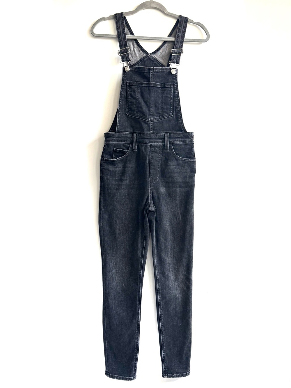 Levi’s Premium Overalls Black Wash  Denim Jeans Slim Fit Bib Jumpsuit Size 27